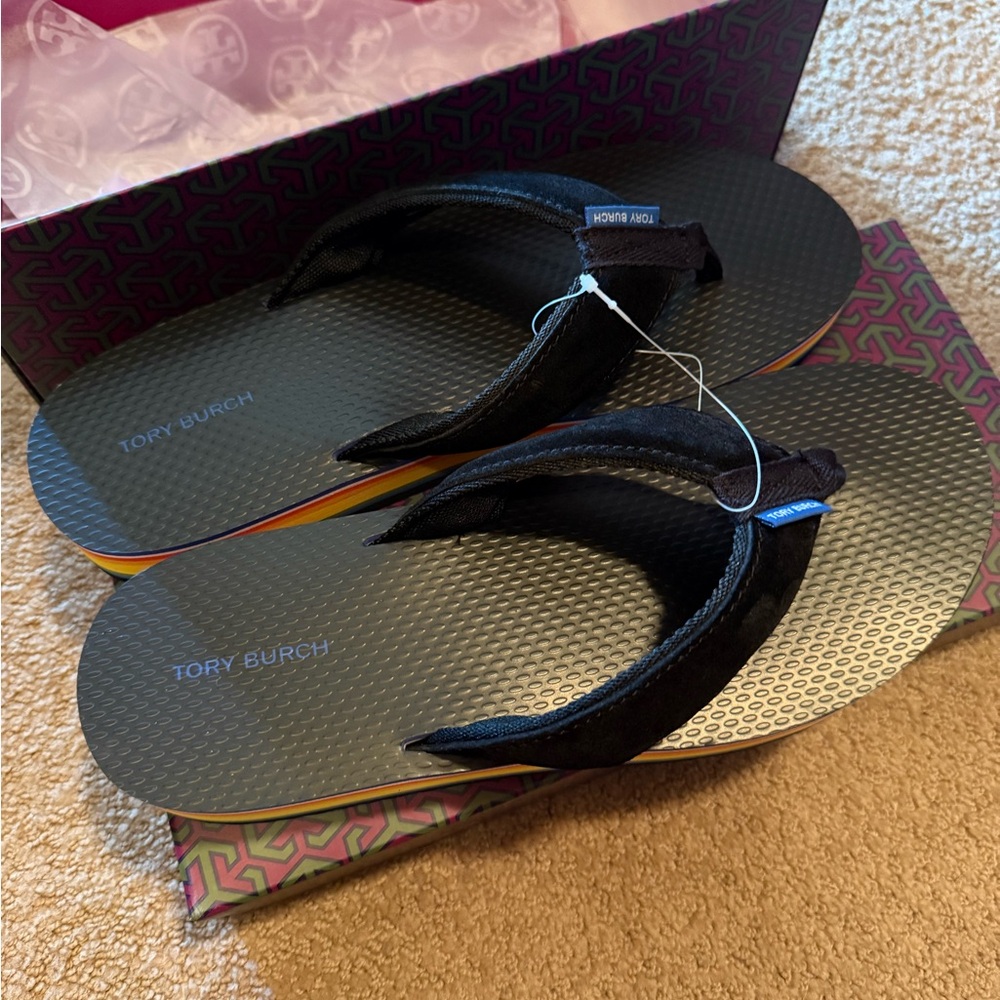 New Tory Burch Platform Rainbow Flip Flops 9
